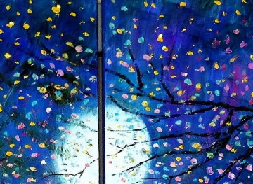 Blue Moon Tree Stream Flyfies garden decor scenery wall art nature landscape detail texture Oil Paintings
